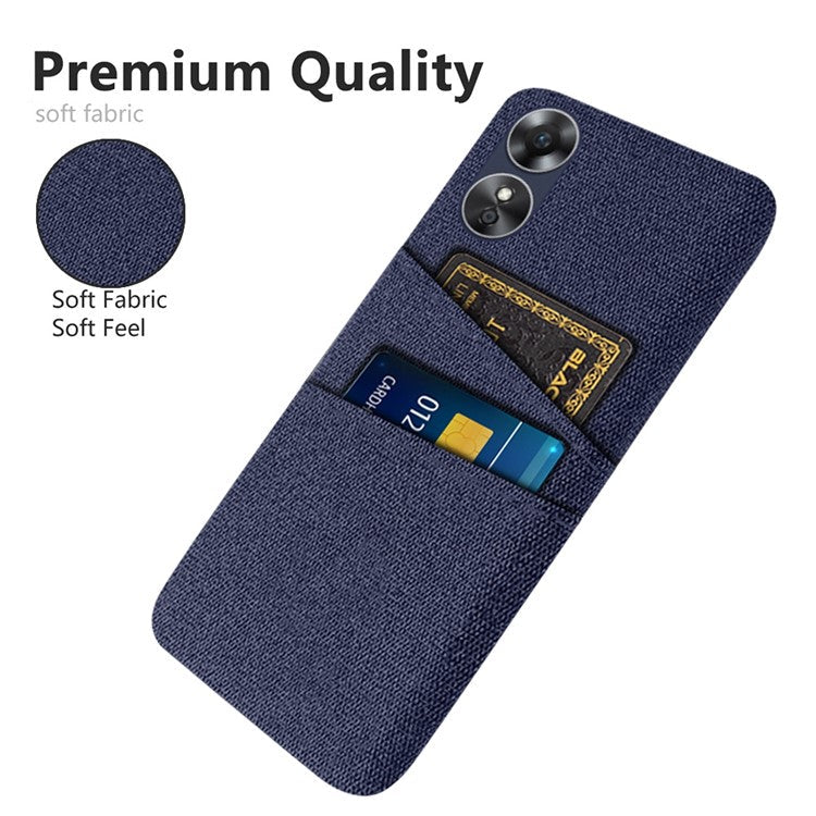 Phone Case for Oppo A17 4G / A17k 4G, Convenient Dual Card Slots Anti-scratch Cloth Coated Hard PC Protective Cover - Blue