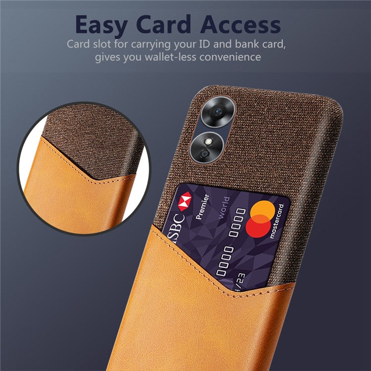 Phone Case for Oppo A17 4G / A17k 4G, Card Holder Design Anti-fall Cloth Texture Phone Case PU Leather Coated PC Cover - Orange