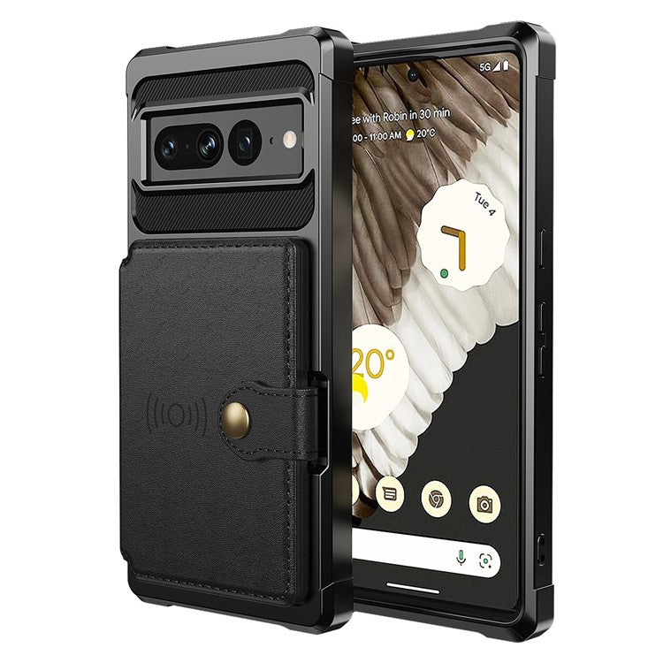 ZM03 for Google Pixel 7 Pro 5G Shockproof Phone Case Kickstand Card Holder Phone Back Cover with Magnetic Metal Sheet - Black