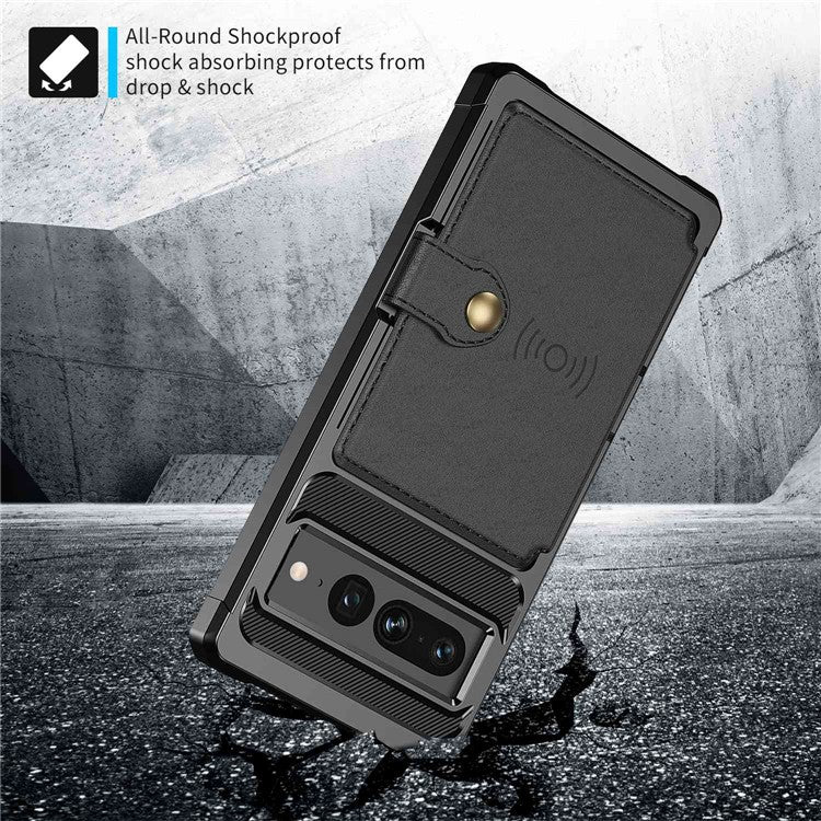 ZM03 for Google Pixel 7 Pro 5G Shockproof Phone Case Kickstand Card Holder Phone Back Cover with Magnetic Metal Sheet - Black