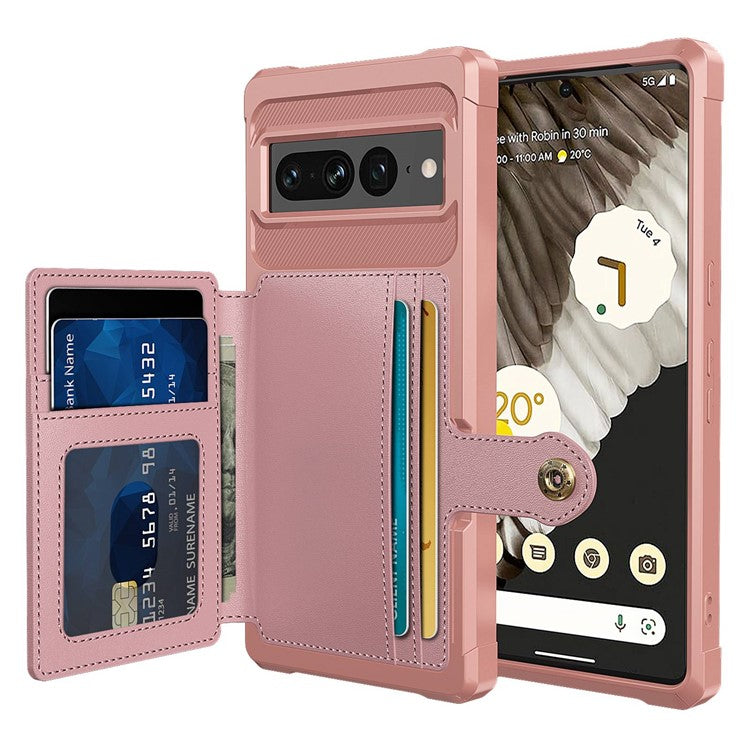 ZM03 for Google Pixel 7 Pro 5G Shockproof Phone Case Kickstand Card Holder Phone Back Cover with Magnetic Metal Sheet - Pink