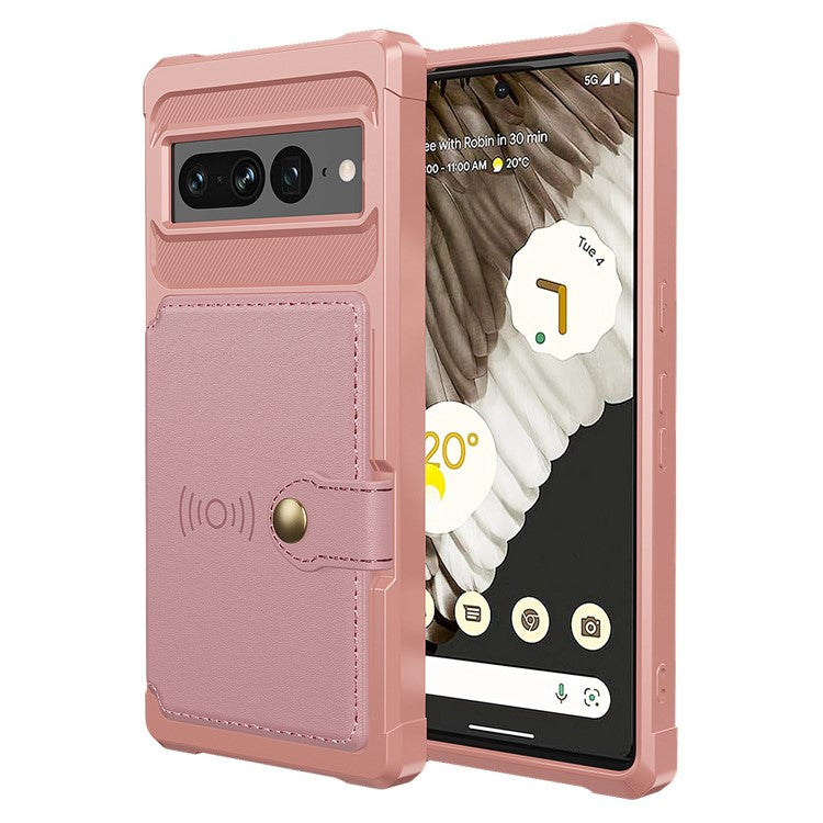 ZM03 for Google Pixel 7 Pro 5G Shockproof Phone Case Kickstand Card Holder Phone Back Cover with Magnetic Metal Sheet - Pink