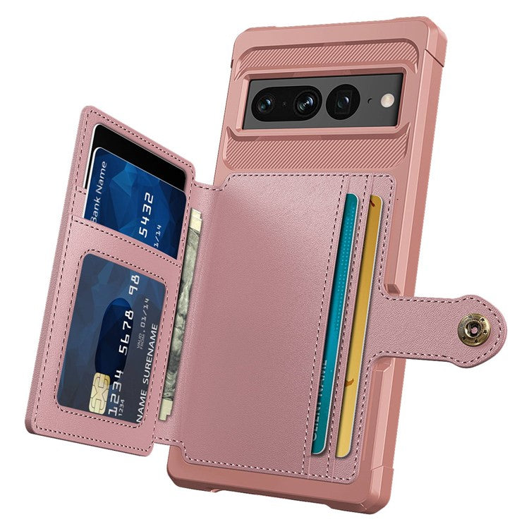 ZM03 for Google Pixel 7 Pro 5G Shockproof Phone Case Kickstand Card Holder Phone Back Cover with Magnetic Metal Sheet - Pink
