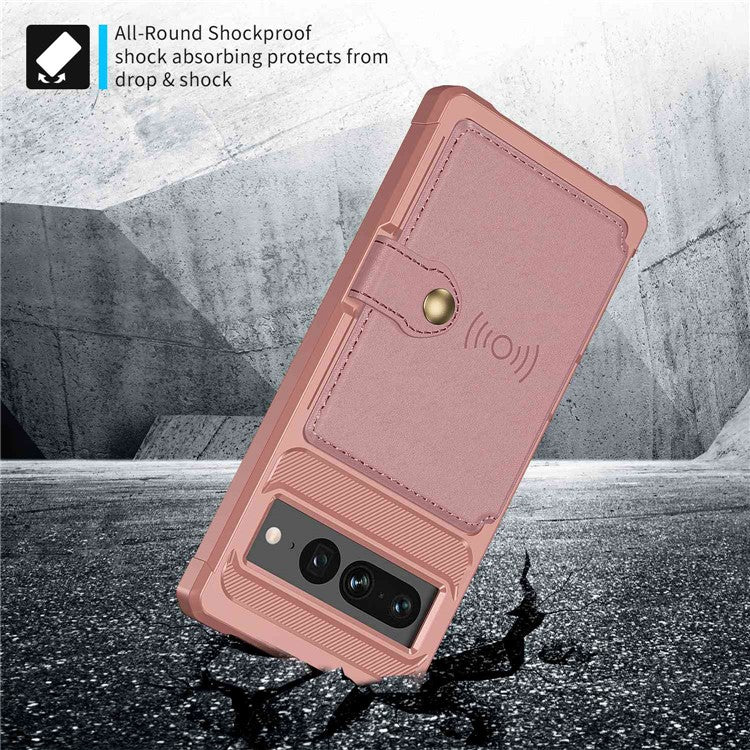 ZM03 for Google Pixel 7 Pro 5G Shockproof Phone Case Kickstand Card Holder Phone Back Cover with Magnetic Metal Sheet - Pink