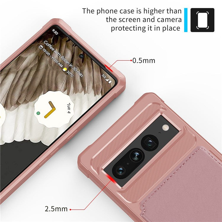 ZM03 for Google Pixel 7 Pro 5G Shockproof Phone Case Kickstand Card Holder Phone Back Cover with Magnetic Metal Sheet - Pink