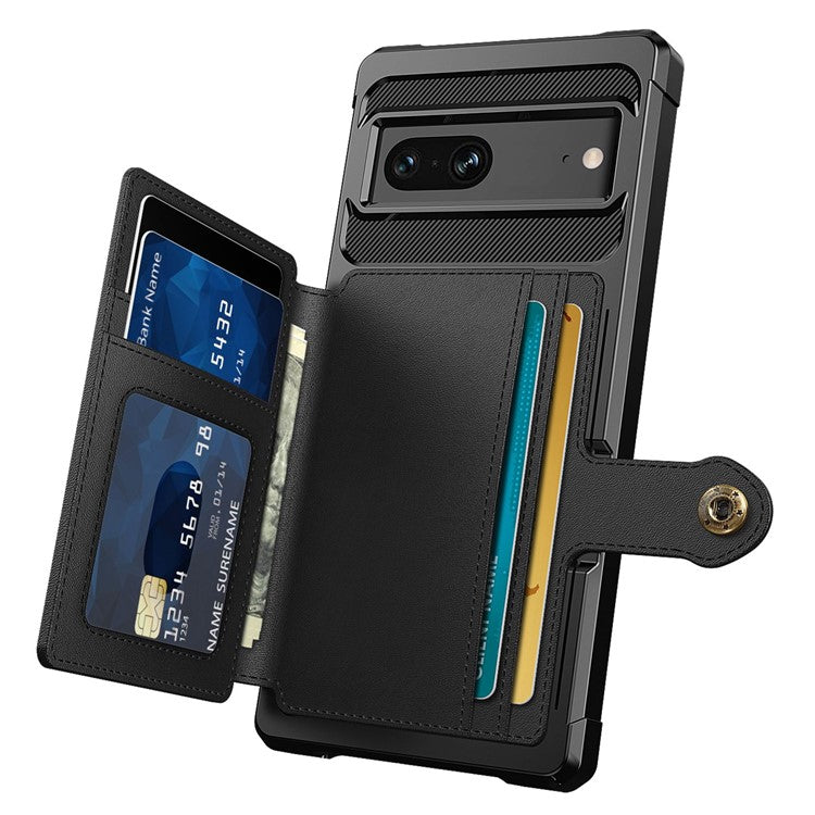 ZM03 for Google Pixel 7 5G Phone Case Kickstand Card Holder Anti-scratch Phone Back Cover with Magnetic Metal Sheet - Black