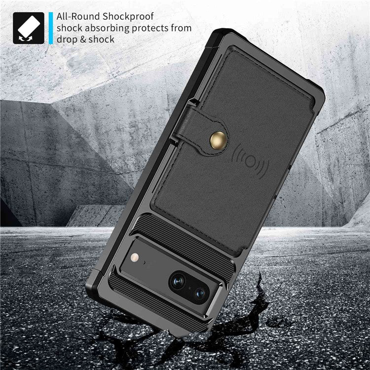 ZM03 for Google Pixel 7 5G Phone Case Kickstand Card Holder Anti-scratch Phone Back Cover with Magnetic Metal Sheet - Black