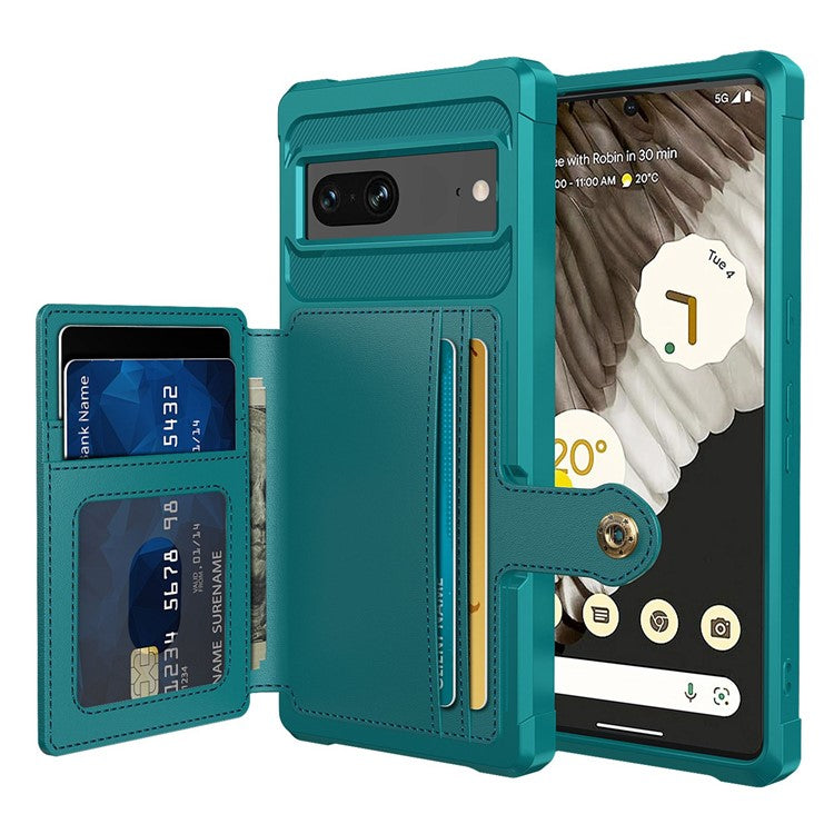 ZM03 for Google Pixel 7 5G Phone Case Kickstand Card Holder Anti-scratch Phone Back Cover with Magnetic Metal Sheet - Green