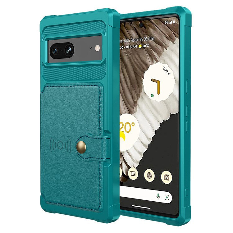 ZM03 for Google Pixel 7 5G Phone Case Kickstand Card Holder Anti-scratch Phone Back Cover with Magnetic Metal Sheet - Green