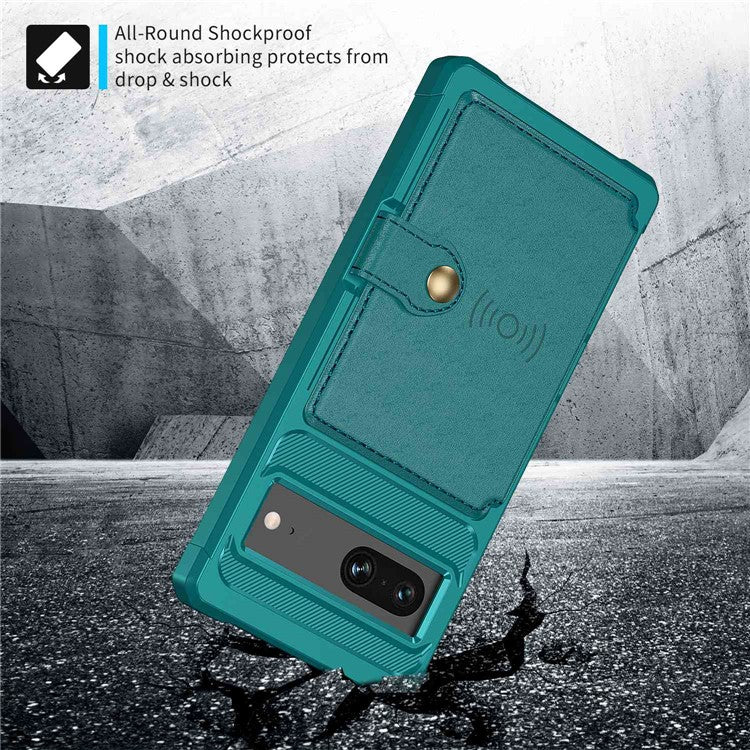 ZM03 for Google Pixel 7 5G Phone Case Kickstand Card Holder Anti-scratch Phone Back Cover with Magnetic Metal Sheet - Green