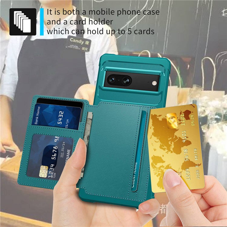 ZM03 for Google Pixel 7 5G Phone Case Kickstand Card Holder Anti-scratch Phone Back Cover with Magnetic Metal Sheet - Green