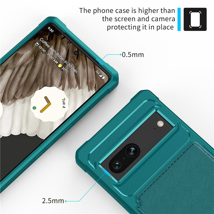 ZM03 for Google Pixel 7 5G Phone Case Kickstand Card Holder Anti-scratch Phone Back Cover with Magnetic Metal Sheet - Green