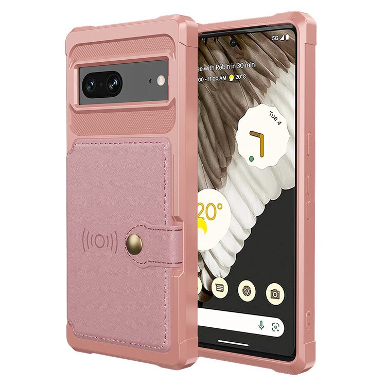 ZM03 for Google Pixel 7 5G Phone Case Kickstand Card Holder Anti-scratch Phone Back Cover with Magnetic Metal Sheet - Pink