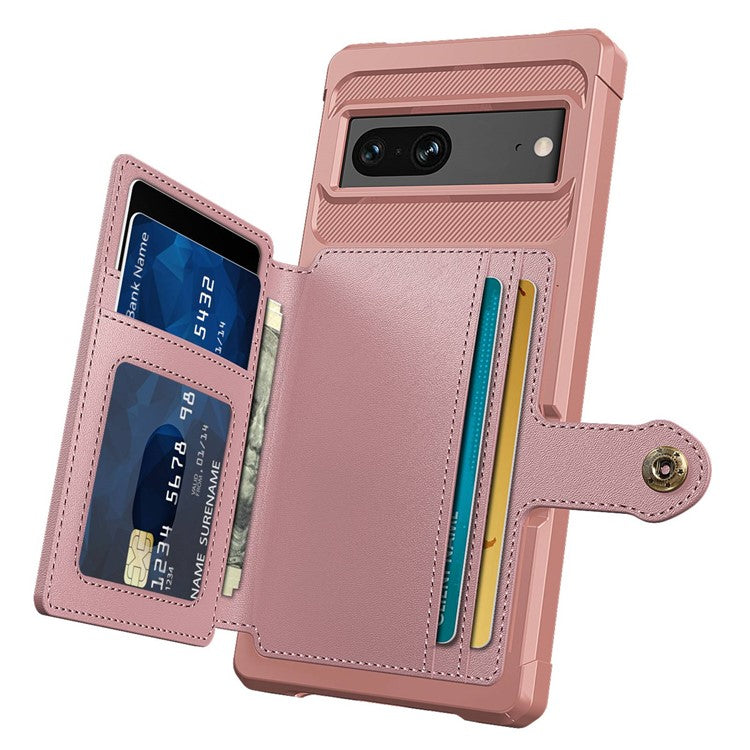 ZM03 for Google Pixel 7 5G Phone Case Kickstand Card Holder Anti-scratch Phone Back Cover with Magnetic Metal Sheet - Pink