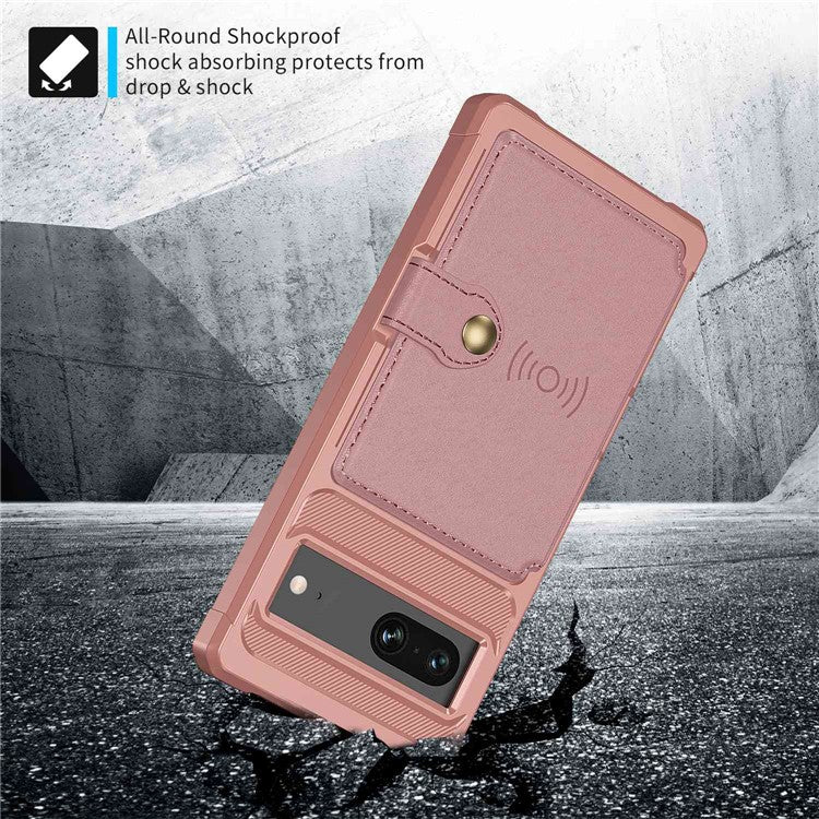 ZM03 for Google Pixel 7 5G Phone Case Kickstand Card Holder Anti-scratch Phone Back Cover with Magnetic Metal Sheet - Pink