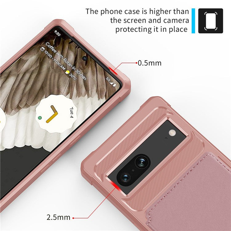 ZM03 for Google Pixel 7 5G Phone Case Kickstand Card Holder Anti-scratch Phone Back Cover with Magnetic Metal Sheet - Pink