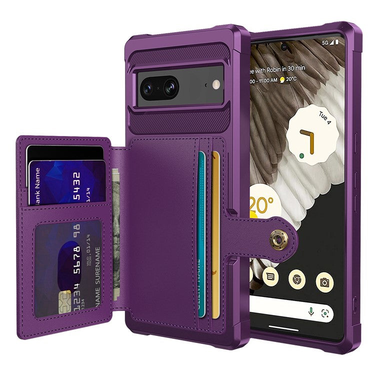 ZM03 For Google Pixel 7 5G Case PU Leather Kickstand Card Holder Anti-scratch Phone Back Shell - Purple