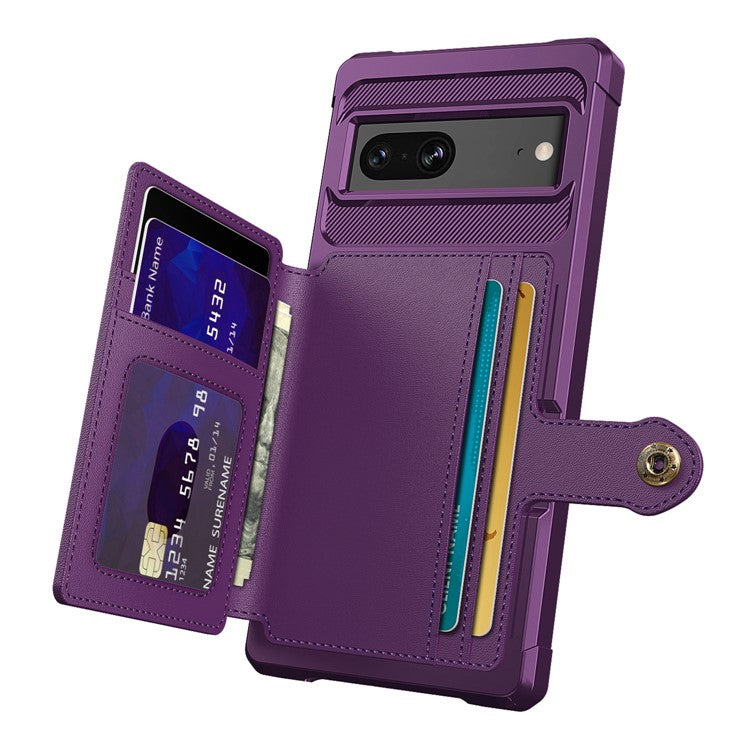ZM03 For Google Pixel 7 5G Case PU Leather Kickstand Card Holder Anti-scratch Phone Back Shell - Purple