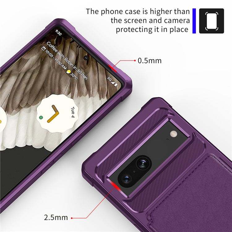 ZM03 For Google Pixel 7 5G Case PU Leather Kickstand Card Holder Anti-scratch Phone Back Shell - Purple