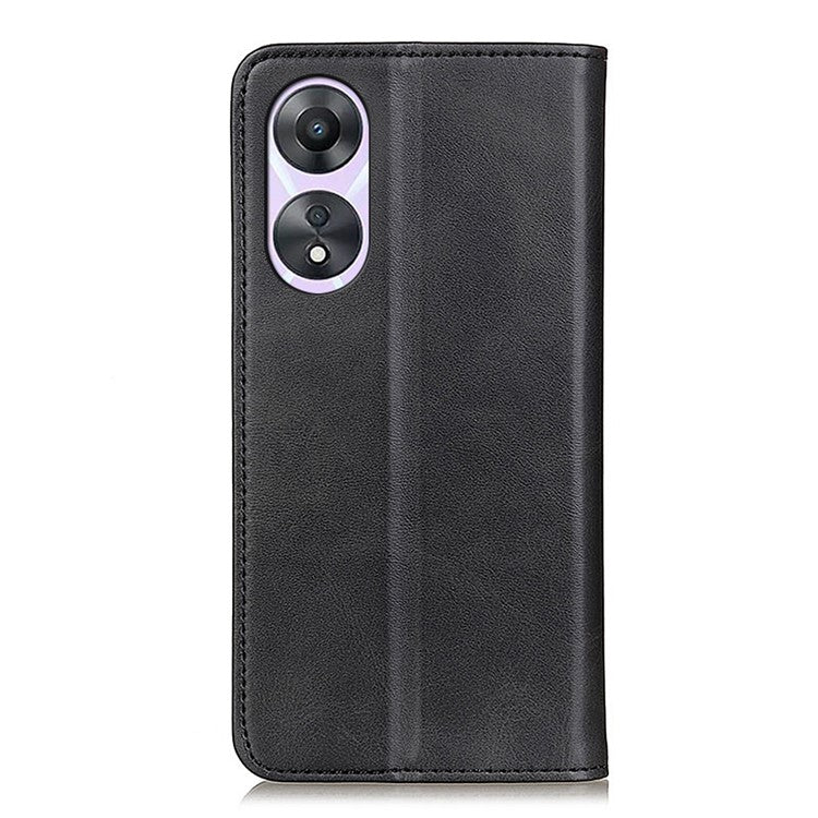 Magnetic Auto Closing Phone Cover For Oppo A58 5G, Cowhide Texture Split Leather + TPU Anti-drop Phone Case Stand Wallet - Black