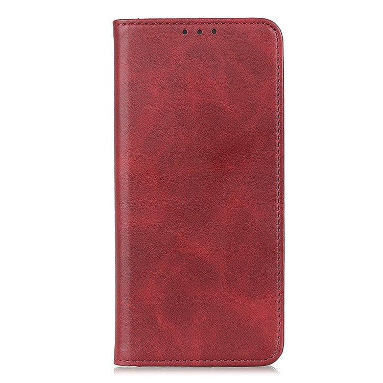 Magnetic Auto Closing Phone Cover For Oppo A58 5G, Cowhide Texture Split Leather + TPU Anti-drop Phone Case Stand Wallet - Red
