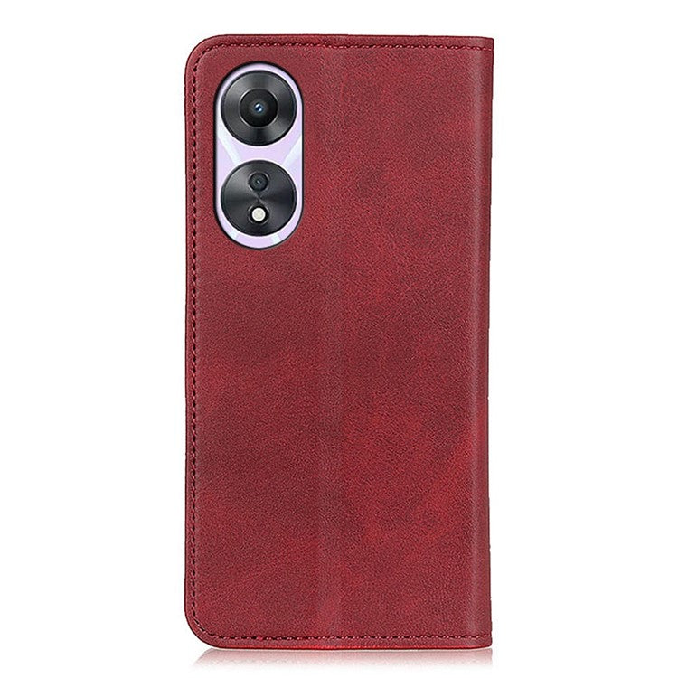 Magnetic Auto Closing Phone Cover For Oppo A58 5G, Cowhide Texture Split Leather + TPU Anti-drop Phone Case Stand Wallet - Red