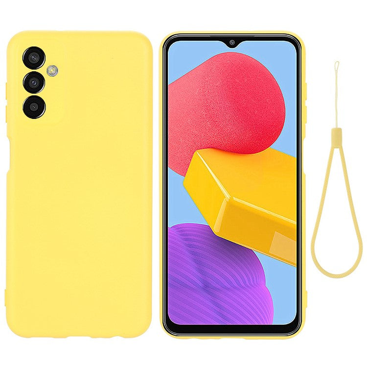 Shockproof Slim Case for Samsung Galaxy F13 4G Liquid Silicone Phone Cover Anti-Drop Protective Case with Strap - Yellow
