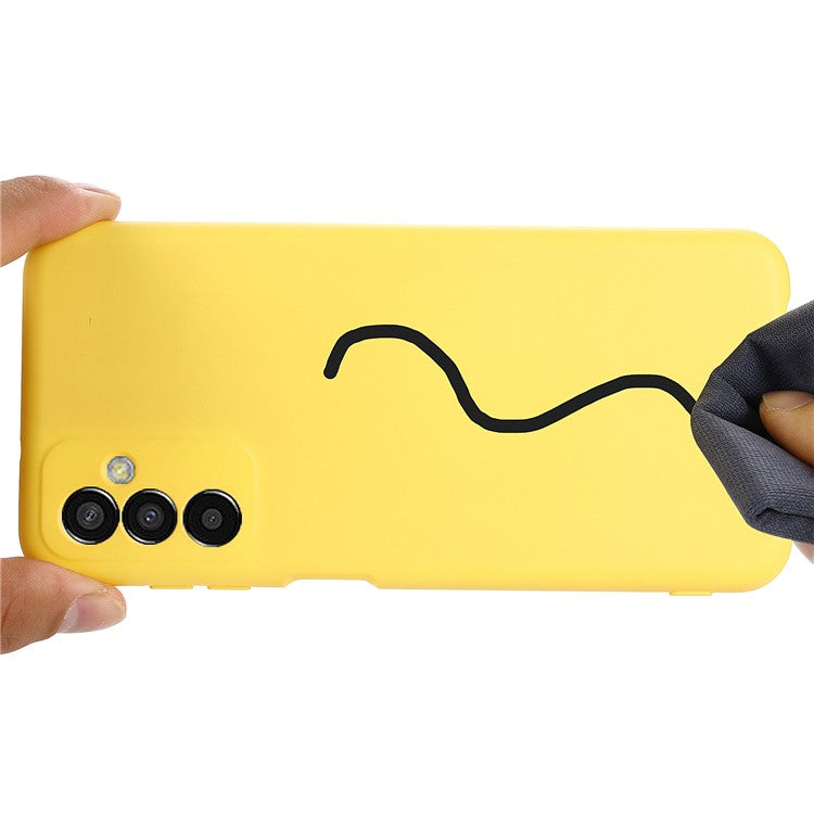 Shockproof Slim Case for Samsung Galaxy F13 4G Liquid Silicone Phone Cover Anti-Drop Protective Case with Strap - Yellow