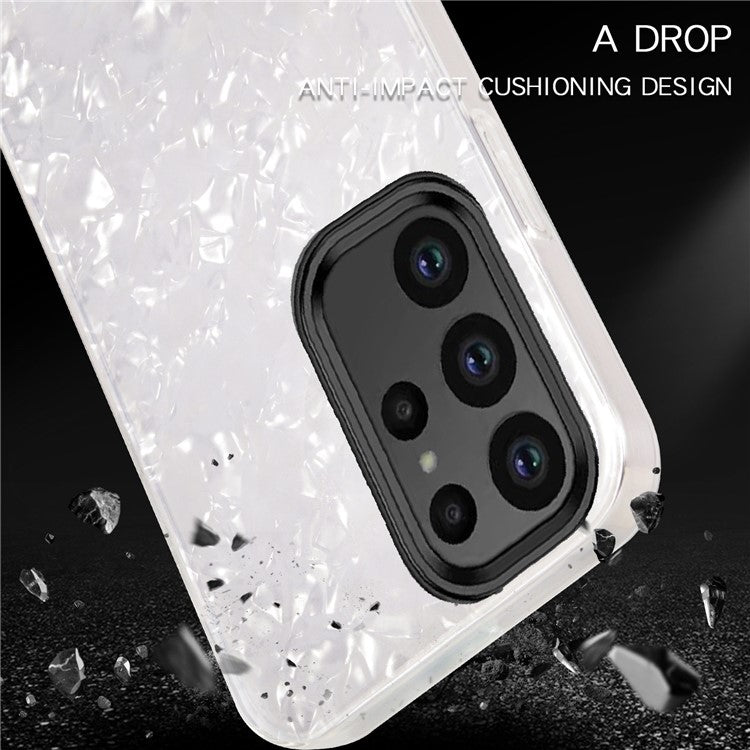 IPAKY For Samsung Galaxy S23 Ultra Hard Acrylic+Soft TPU Shockproof Phone Cover Anti-Scratch Phone Case IMD Design - White