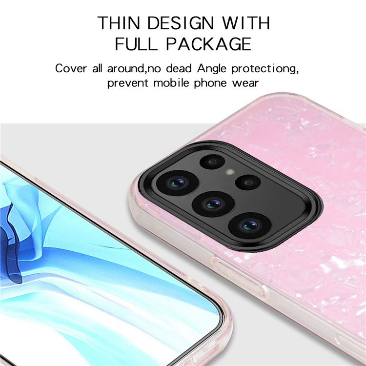 IPAKY For Samsung Galaxy S23 Ultra Hard Acrylic+Soft TPU Shockproof Phone Cover Anti-Scratch Phone Case IMD Design - White