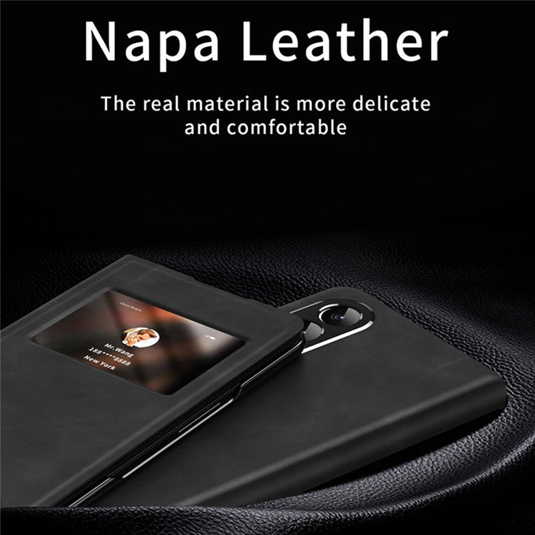 For Samsung Galaxy Z Fold3 5G Nappa Texture PU Leather + PC Phone Stand Case View Window Design Full Protection Cover - Black