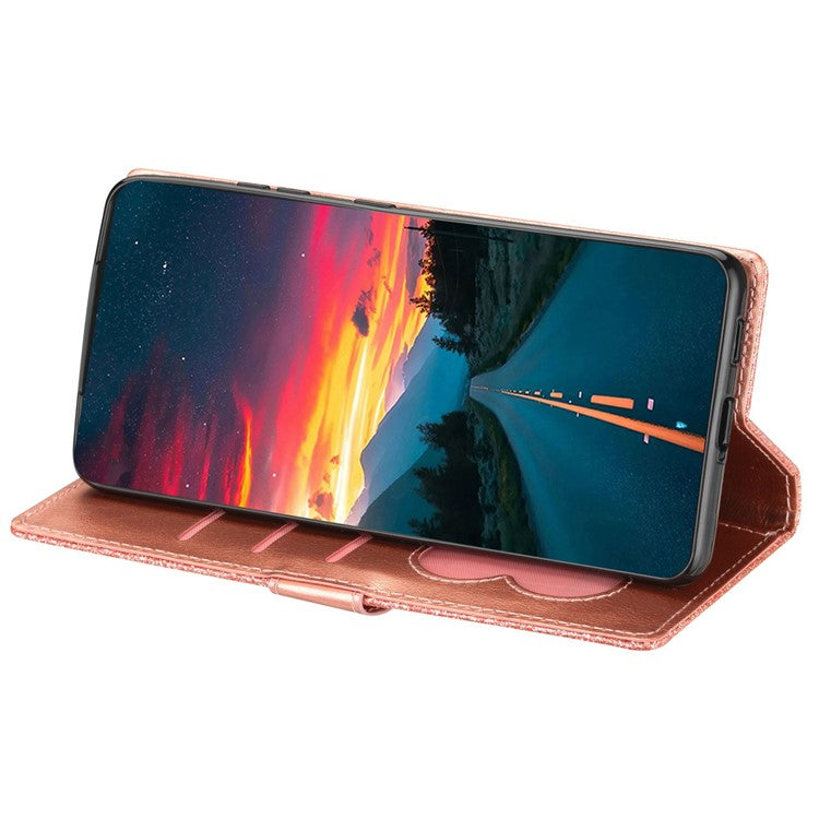 For Google Pixel 7 Pro 5G Zipper Pocket Glittery PU Leather Protective Case Magnetic Clasp Anti-fall Phone Wallet Stand Cover - Rose Gold