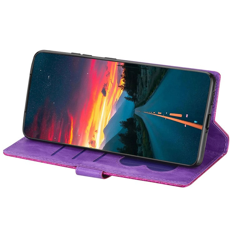 For Google Pixel 7 Pro 5G Zipper Pocket Glittery PU Leather Protective Case Magnetic Clasp Anti-fall Phone Wallet Stand Cover - Purple