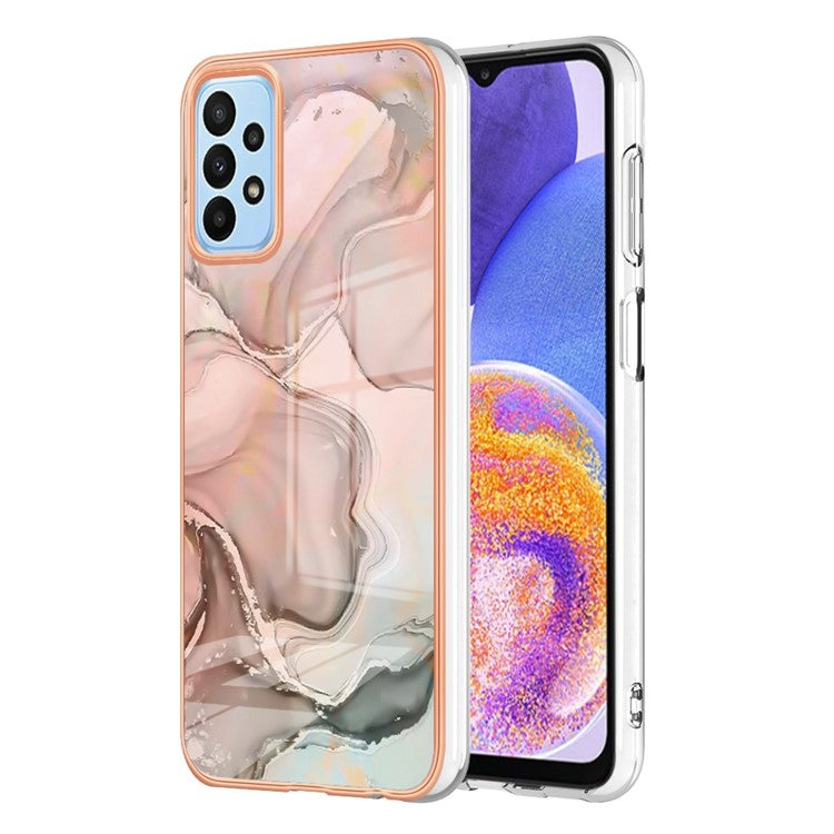 YB IMD Series-16 Style E for Samsung Galaxy A53 5G IMD Marble Pattern Soft TPU Case 2.0mm Electroplating Phone Cover Protector - Pink