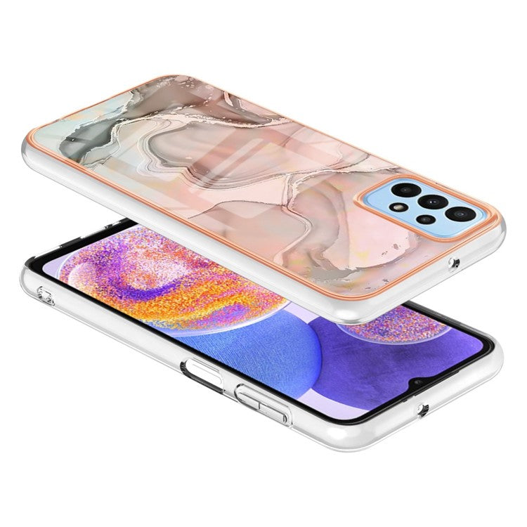 YB IMD Series-16 Style E for Samsung Galaxy A53 5G IMD Marble Pattern Soft TPU Case 2.0mm Electroplating Phone Cover Protector - Pink