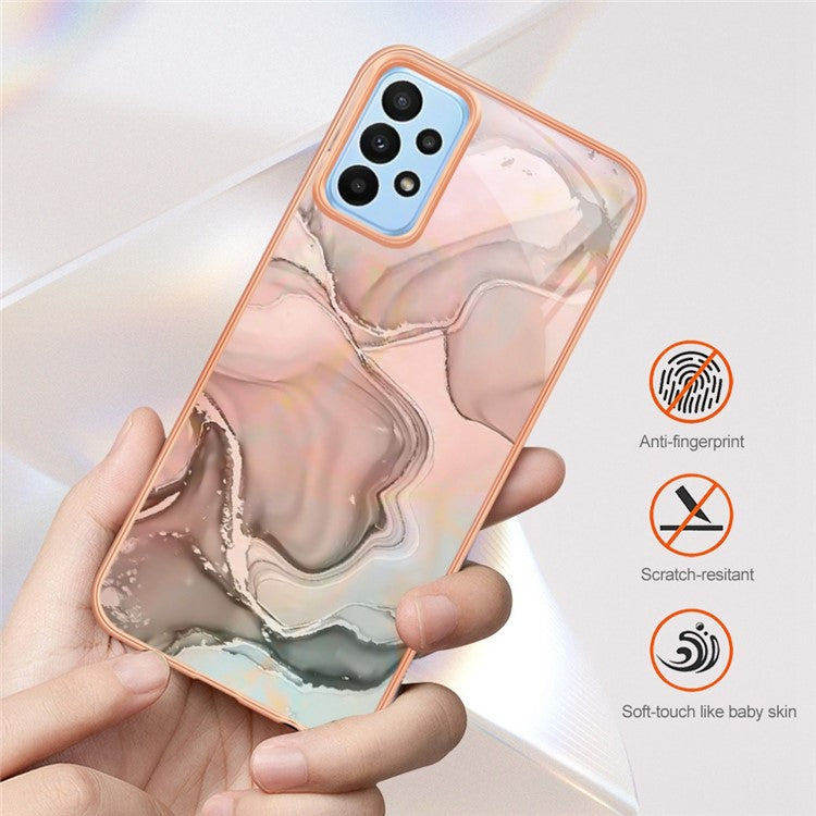 YB IMD Series-16 Style E for Samsung Galaxy A53 5G IMD Marble Pattern Soft TPU Case 2.0mm Electroplating Phone Cover Protector - Pink