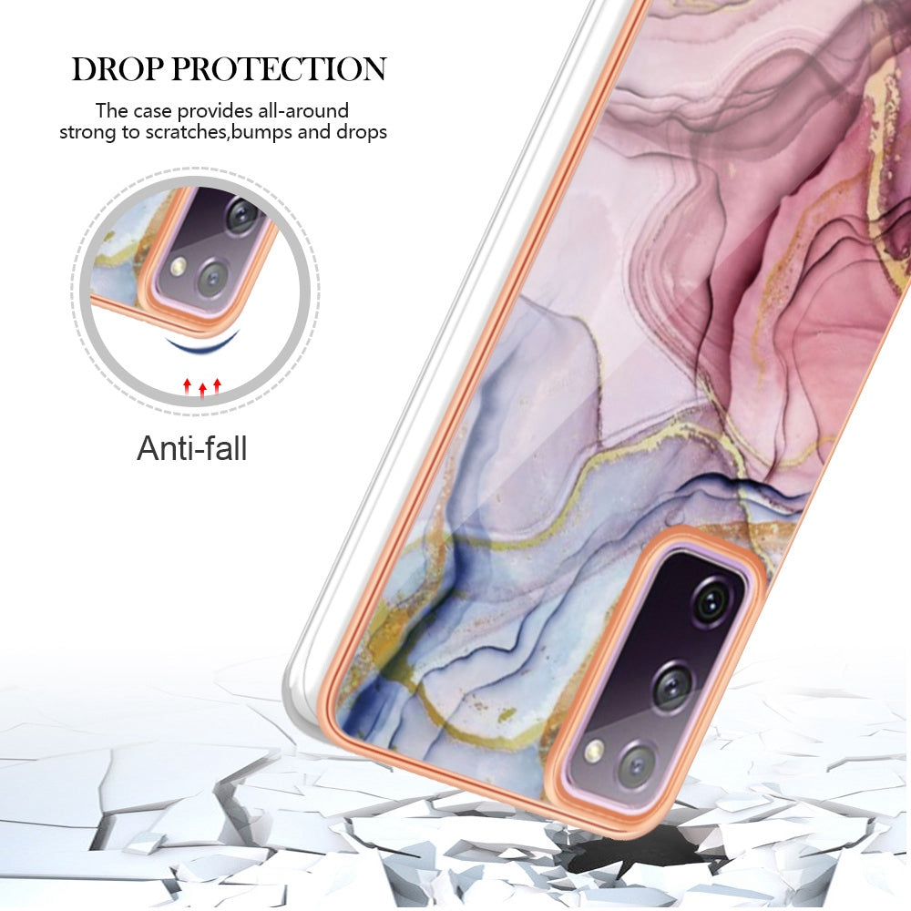 YB IMD Series-16 Style E for Samsung Galaxy S20 FE 4G / 5G / S20 FE 2022 / S20 Lite 2.0mm IMD Marble Pattern TPU Cover Back Protector Electroplating Phone Cover - Rose Gold