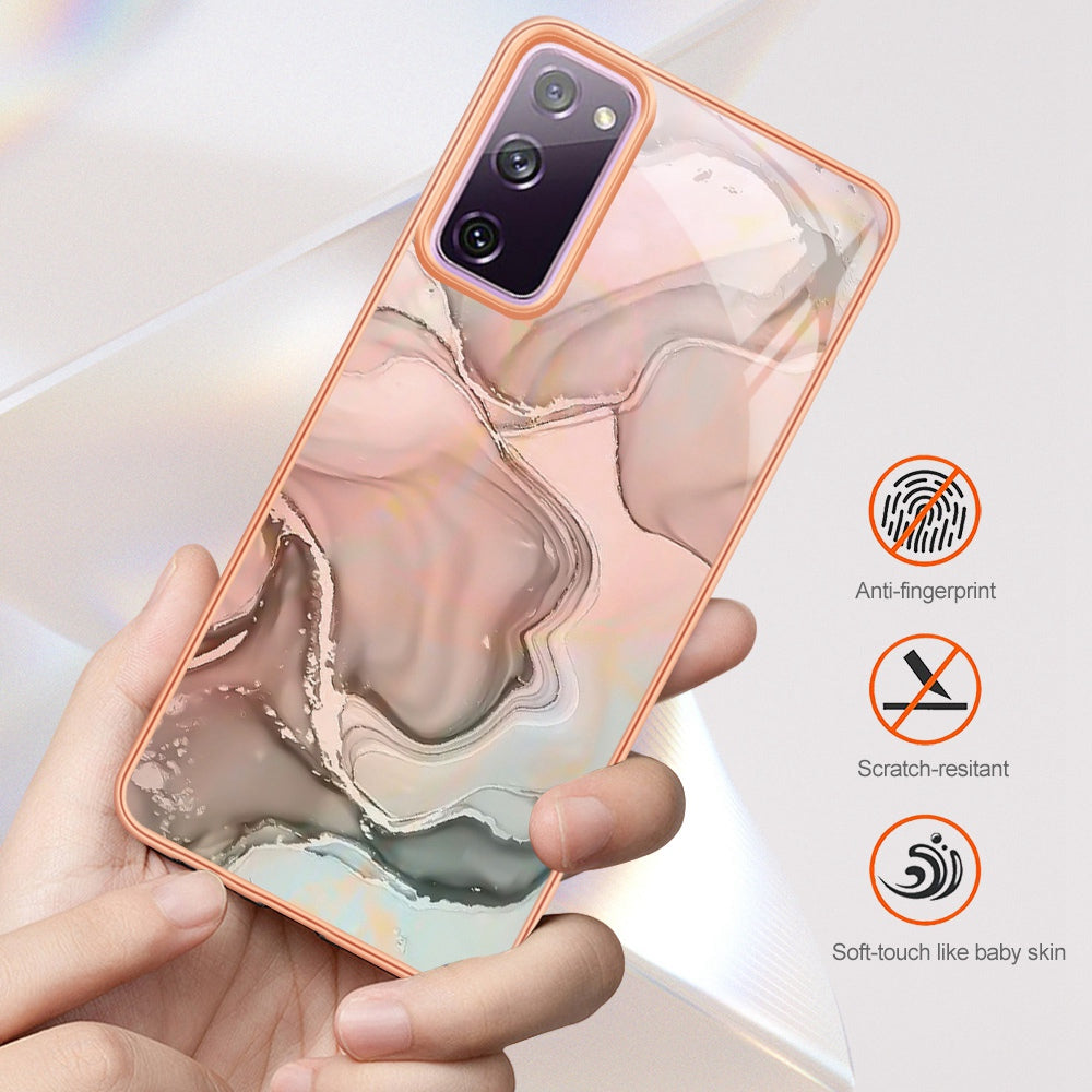 YB IMD Series-16 Style E for Samsung Galaxy S20 FE 4G / 5G / S20 FE 2022 / S20 Lite 2.0mm IMD Marble Pattern TPU Cover Back Protector Electroplating Phone Cover - Rose Gold