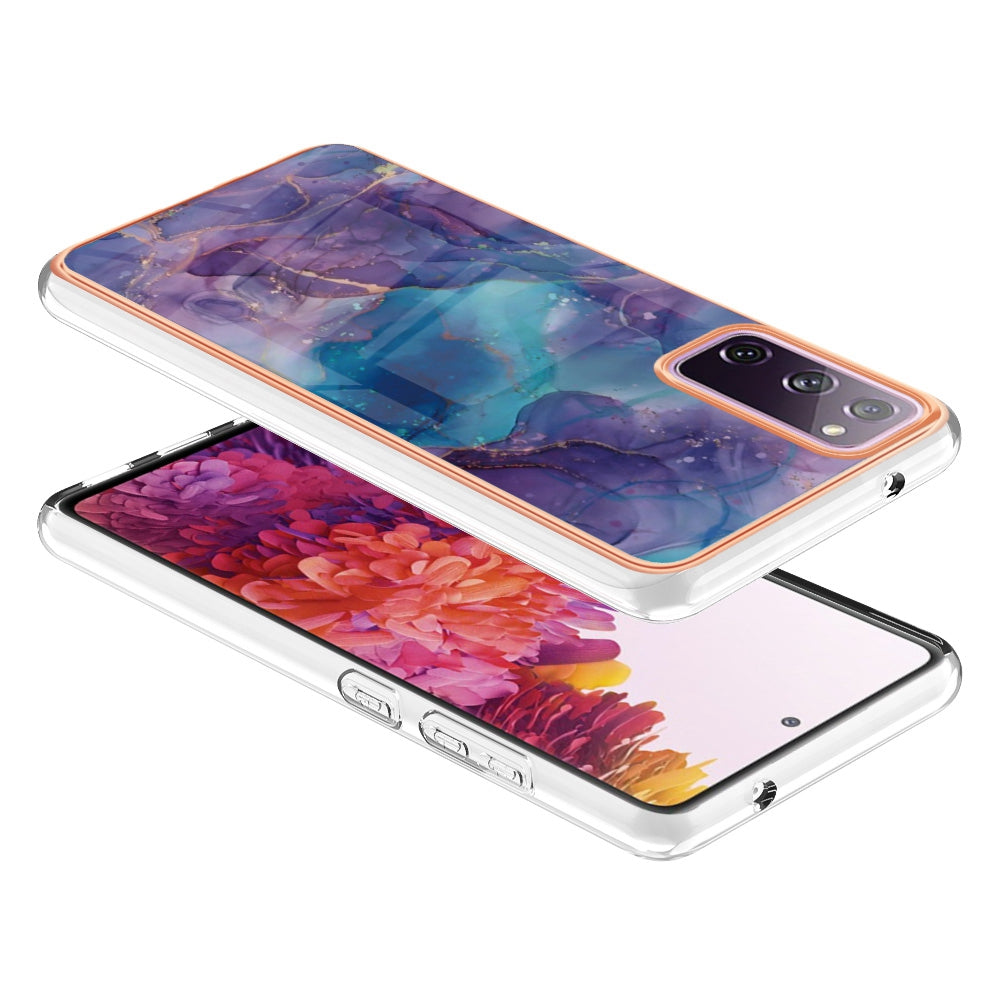 YB IMD Series-16 Style E for Samsung Galaxy S20 FE 4G / 5G / S20 FE 2022 / S20 Lite 2.0mm IMD Marble Pattern TPU Cover Back Protector Electroplating Phone Cover - Purple