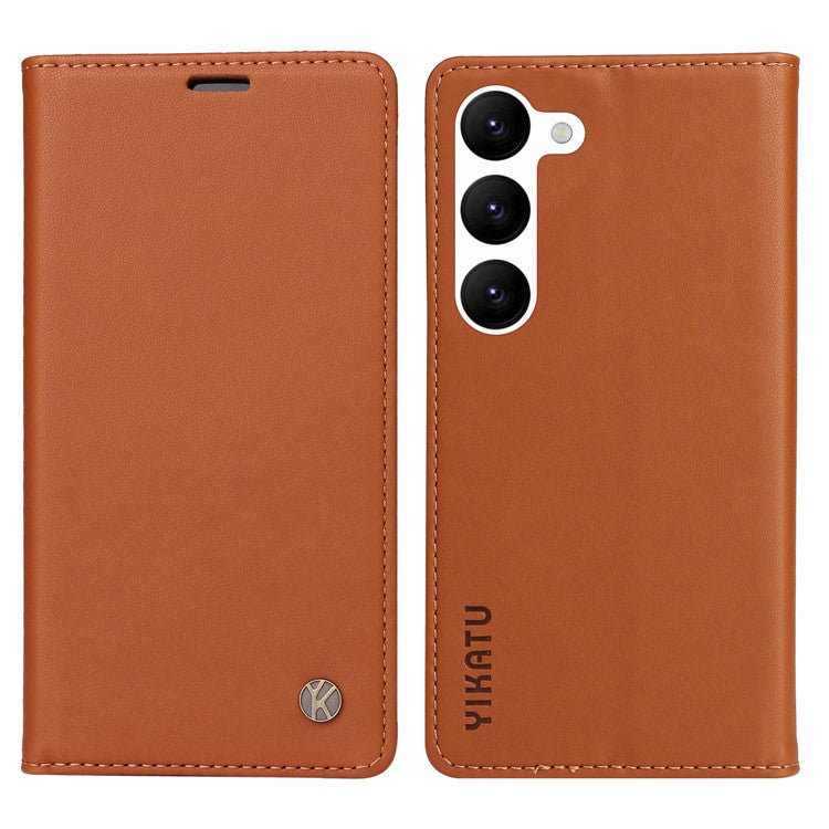YIKATU YK-001 For Samsung Galaxy S23+ Magnetic Auto Closing PU Leather Shockproof Wallet Case Foldable Stand Protective Cover - Brown