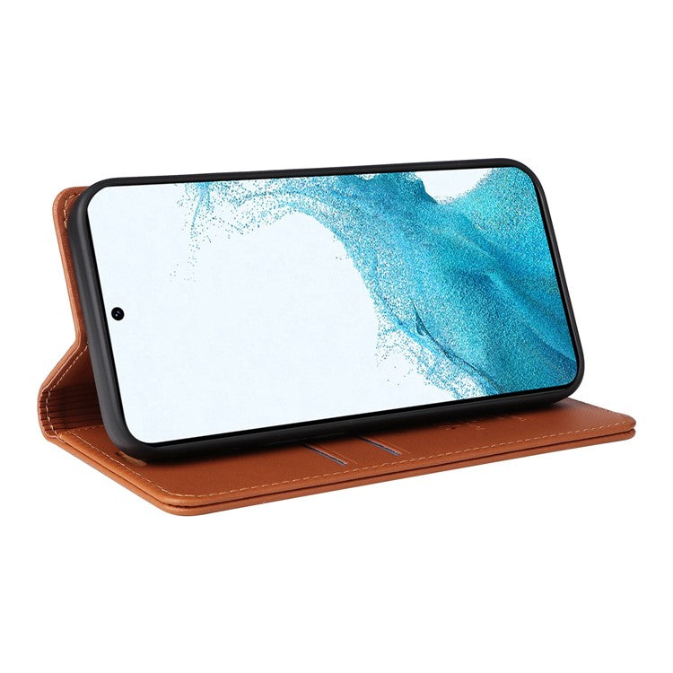 YIKATU YK-001 For Samsung Galaxy S23+ Magnetic Auto Closing PU Leather Shockproof Wallet Case Foldable Stand Protective Cover - Brown