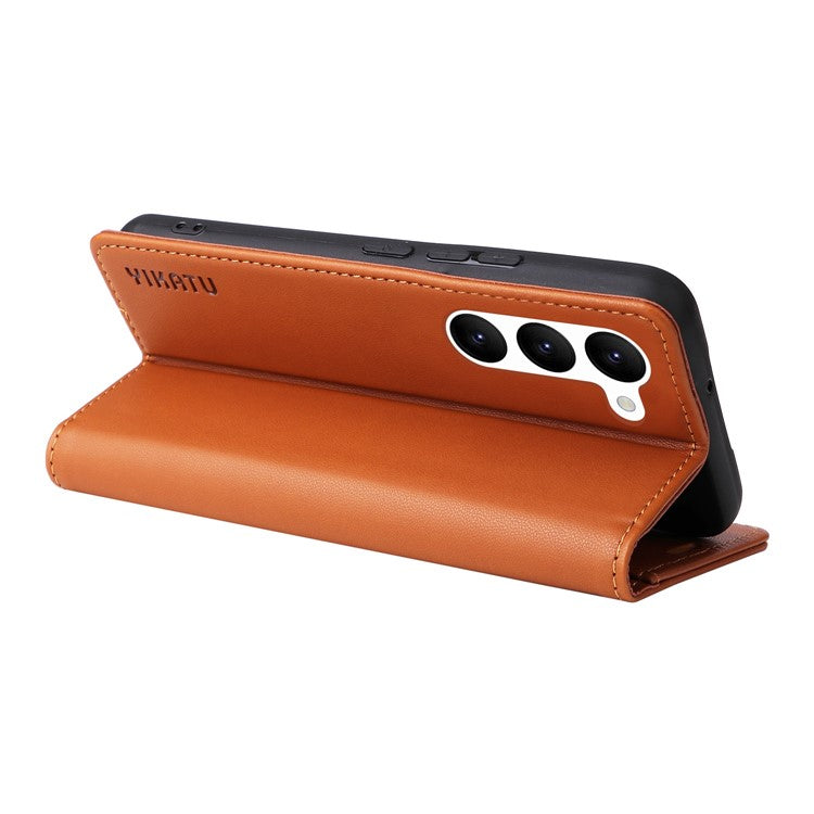 YIKATU YK-001 For Samsung Galaxy S23+ Magnetic Auto Closing PU Leather Shockproof Wallet Case Foldable Stand Protective Cover - Brown