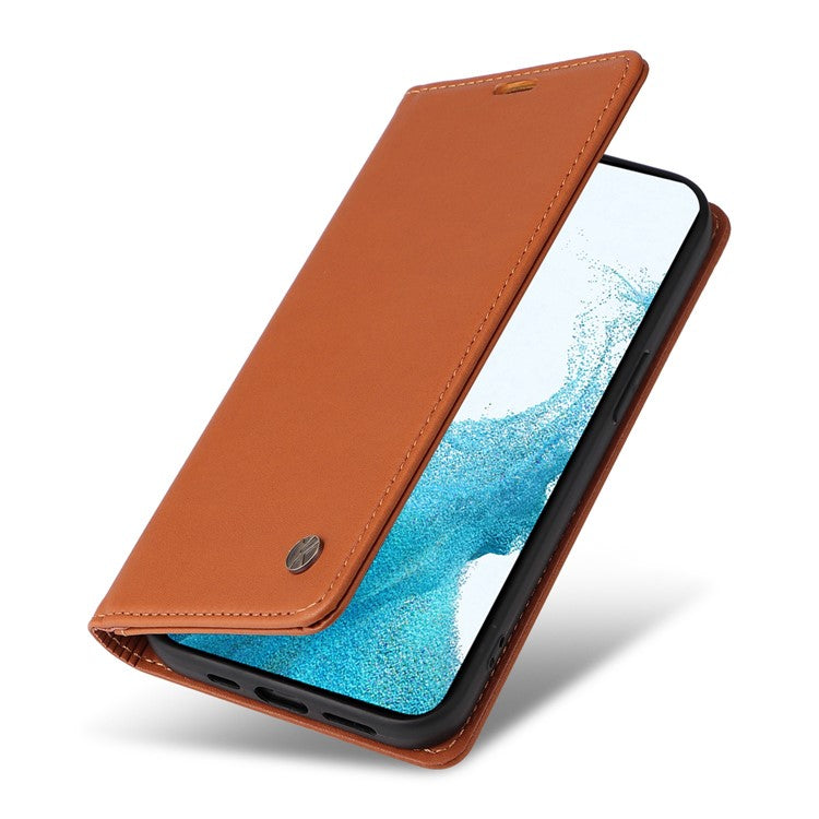 YIKATU YK-001 For Samsung Galaxy S23+ Magnetic Auto Closing PU Leather Shockproof Wallet Case Foldable Stand Protective Cover - Brown