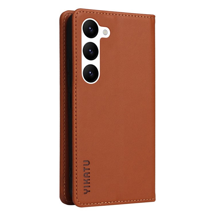 YIKATU YK-001 For Samsung Galaxy S23+ Magnetic Auto Closing PU Leather Shockproof Wallet Case Foldable Stand Protective Cover - Brown