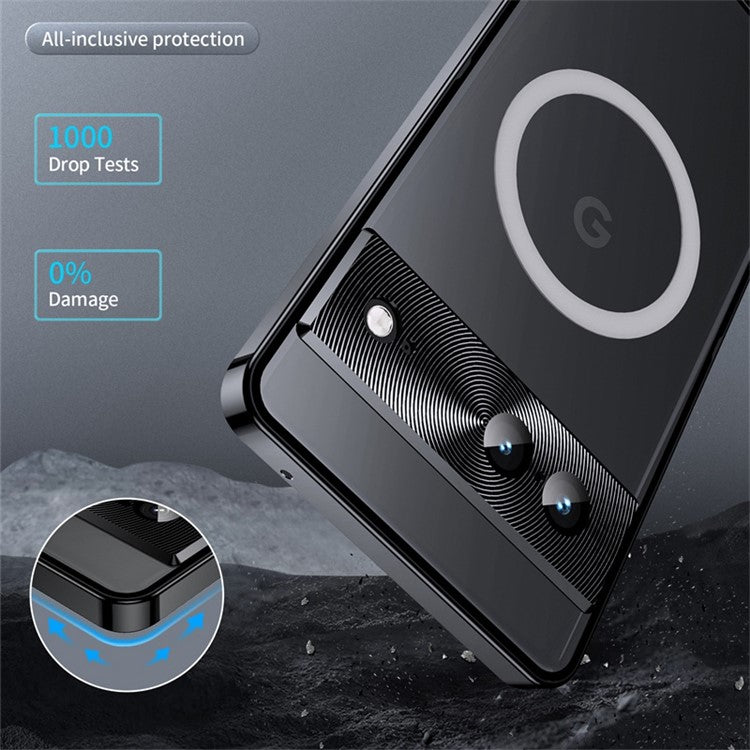 For Google Pixel 7 5G Fall Proof Magnetic Adsorption Matte Phone Cover TPU Back + Metal Edge Integrated Lens Protection Case - Black