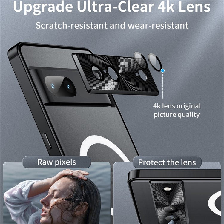 For Google Pixel 7 5G Fall Proof Magnetic Adsorption Matte Phone Cover TPU Back + Metal Edge Integrated Lens Protection Case - Black