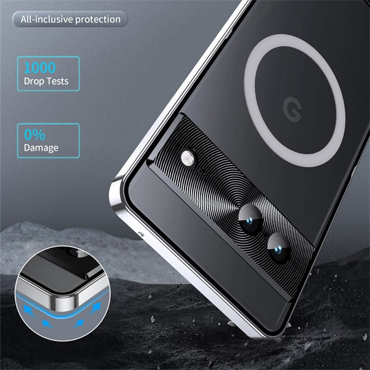 For Google Pixel 7 5G Fall Proof Magnetic Adsorption Matte Phone Cover TPU Back + Metal Edge Integrated Lens Protection Case - Silver