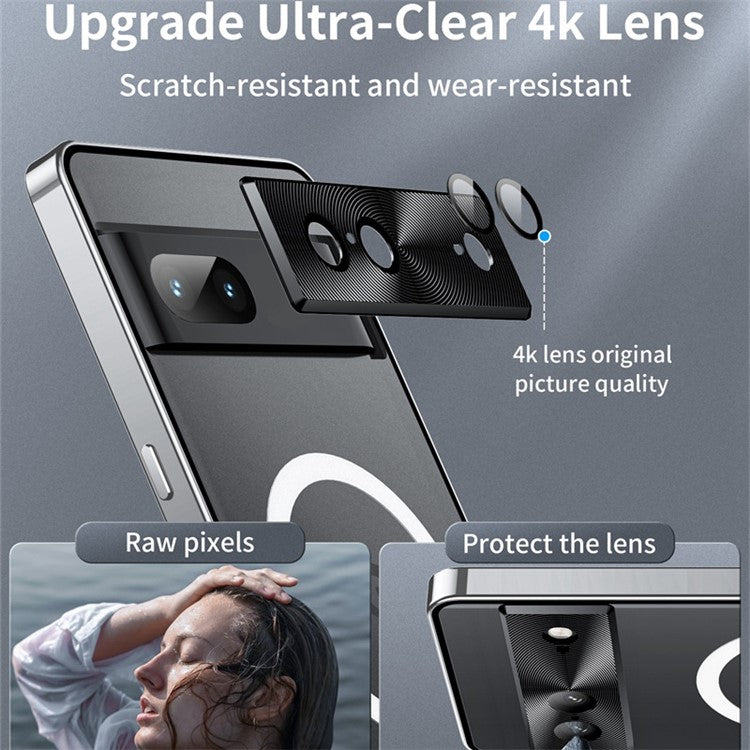 For Google Pixel 7 5G Fall Proof Magnetic Adsorption Matte Phone Cover TPU Back + Metal Edge Integrated Lens Protection Case - Silver