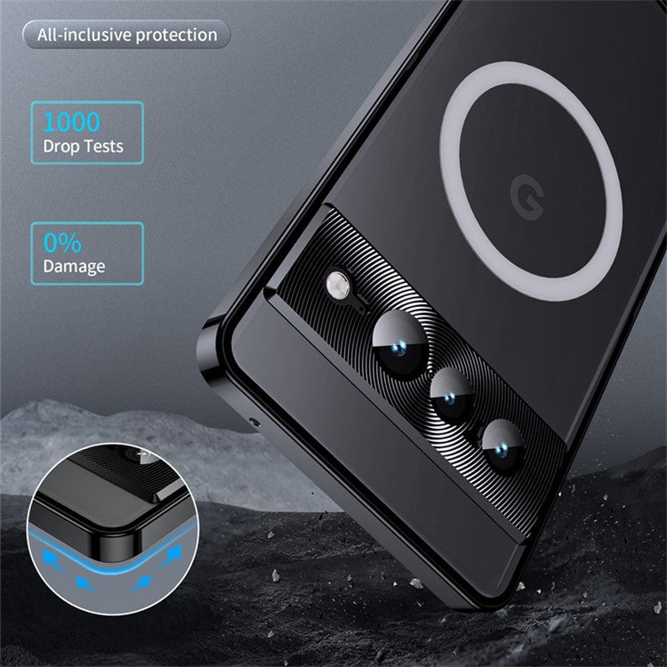 For Google Pixel 7 Pro 5G Anti-scratch Magnetic Adsorption Matte Phone Cover TPU Back + Metal Edge Integrated Lens Protection Case - Black