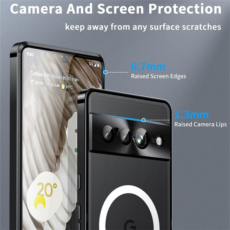 For Google Pixel 7 Pro 5G Anti-scratch Magnetic Adsorption Matte Phone Cover TPU Back + Metal Edge Integrated Lens Protection Case - Black